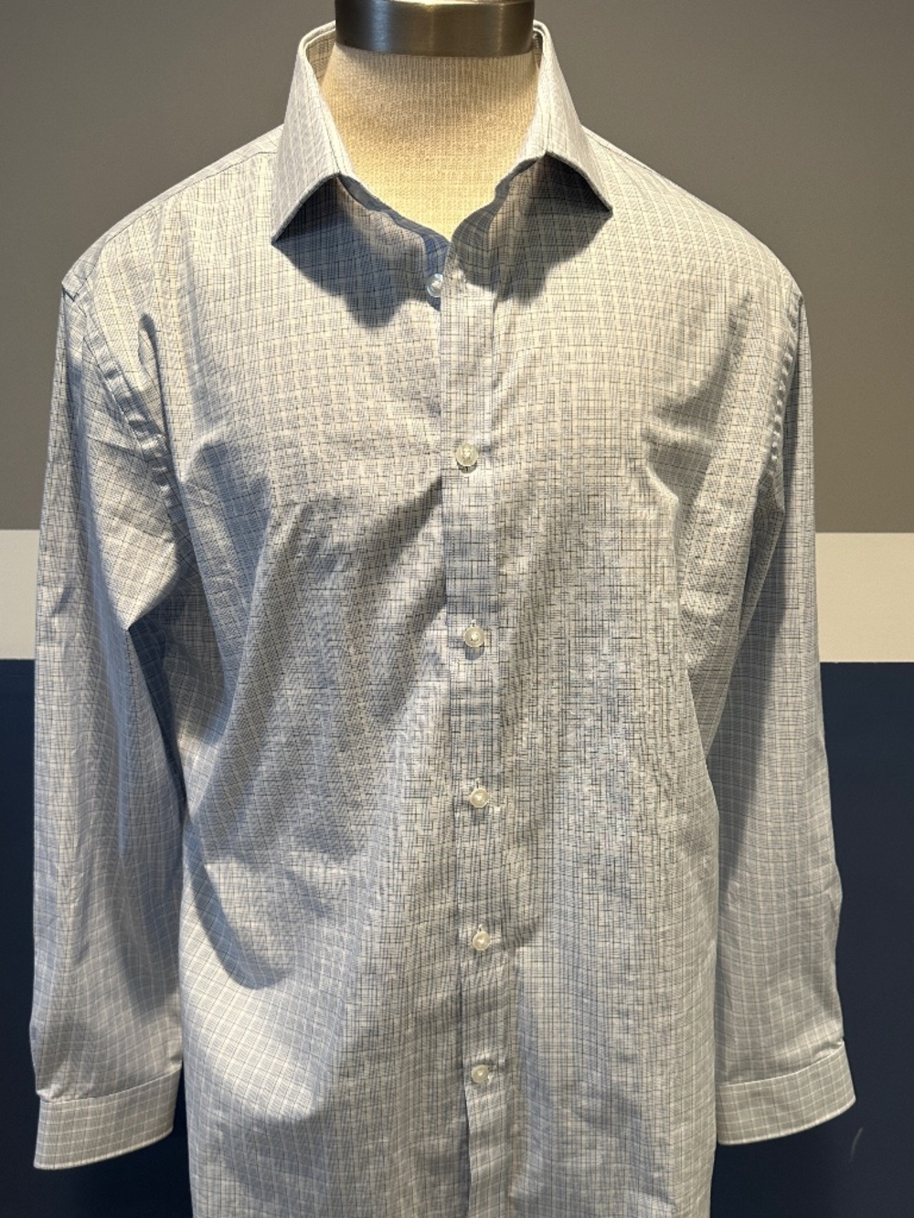 Michael Kors Slim Fit Blue Gray Dress Shirt Point Collar 16-16.5" 32-33 L